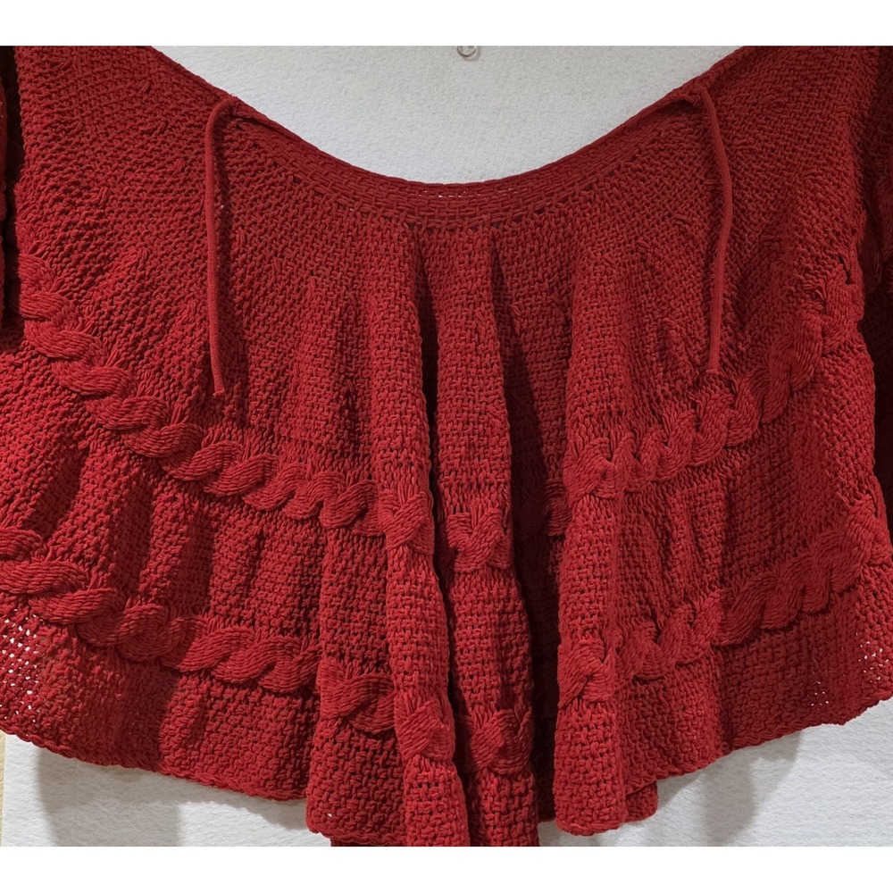 Bee & Willow Deep Red Woven Knit Crochet Christmas Tree Skirt‎ XL 56" GrannyCore